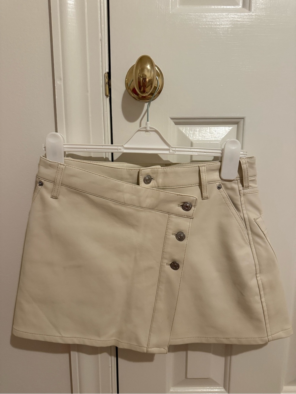 Cream Button-Accent Mini Skirt